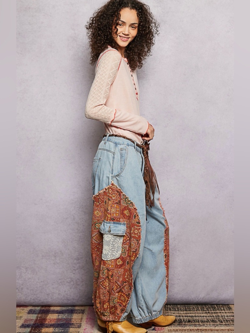 POL Anita Patchwork Denim Joggers - Picture 5 of 9